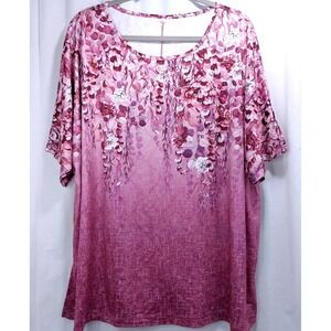 TEMU Pink Floral Pull Over Raglan Sleeve‎ Top Size 4XL